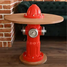Hydrant strażacki - stolik kawowy z dębowym blatem - prezent dla strażaka