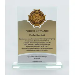 Statuetka szklana OSP 3D 18,5 cm - prezent dla strażaka z grawerem