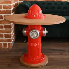 Hydrant strażacki - stolik kawowy z dębowym blatem - prezent dla strażaka