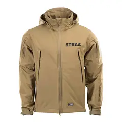 Kurtka softshell STRAŻ piaskowa z nadrukiem - odzież strażacka z membraną,
