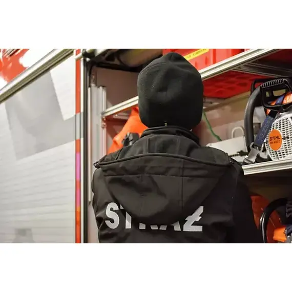 Damska kurtka softshell STRAŻ srebrna - wodoodporna i oddychająca odzież strażacka