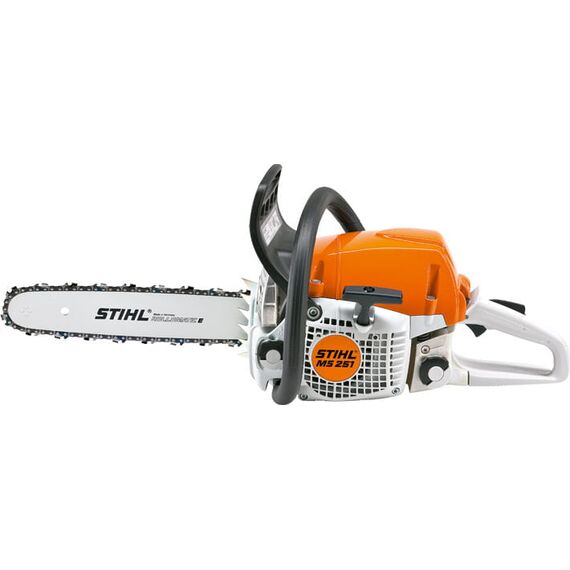Piła spalinowa Stihl MS 251 widok z boku z prowadnicą