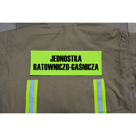 Duży rzep JEDNOSTKA RATOWNICZO-GAŚNICZA – odblaskowa naszywka dla strażaków na ubranie specjalne