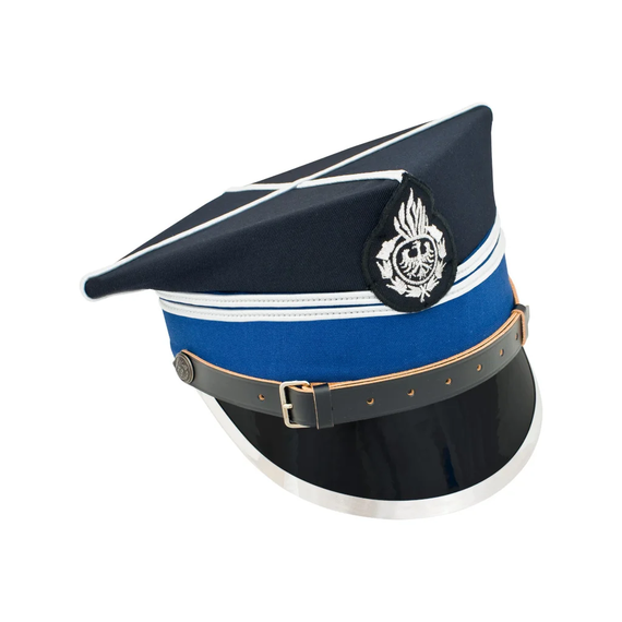 Czapka rogatywka OSP z okuciem, krzyżakiem, dwa galony
