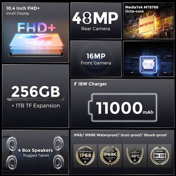 Tablet o podwyższonej wytrzymałości Fossibot DT1 8 GB 10.4" / 256 GB WIFI 11000mAh